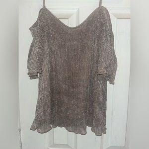 Champagne glitter off the shoulder top.